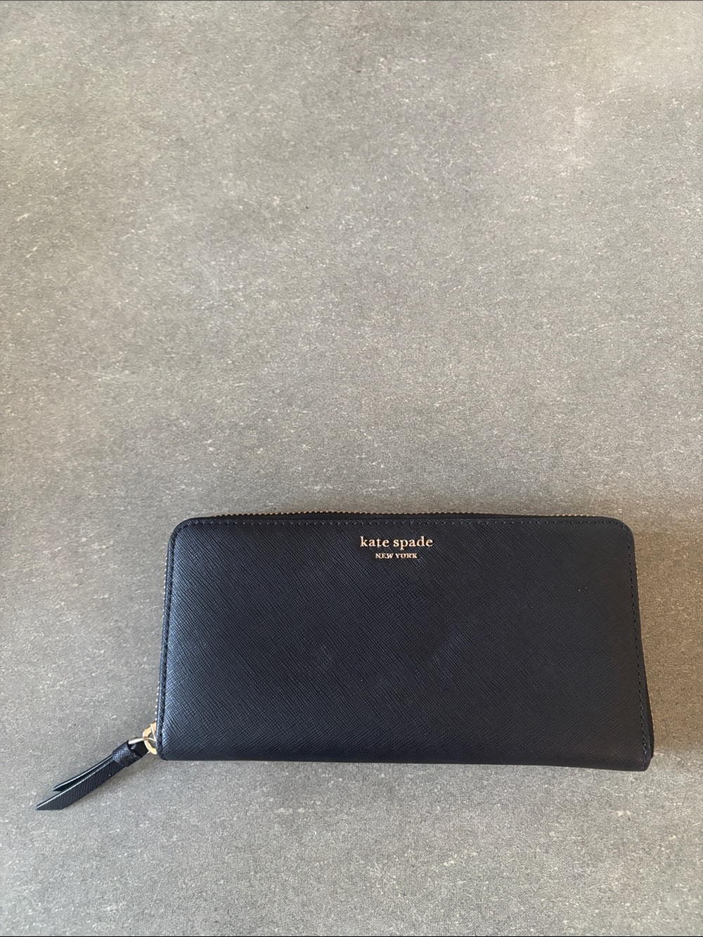 kate spade black zip-around continental wallet with gold logo